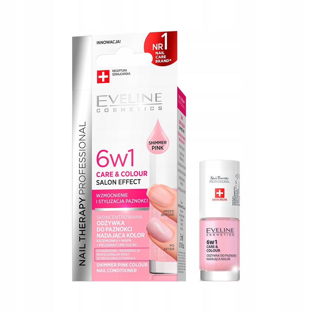 Eveline Cosmetics Nail Therapy odżywka do paznokci 6w1 Shimmer Pink-Zdjęcie-0