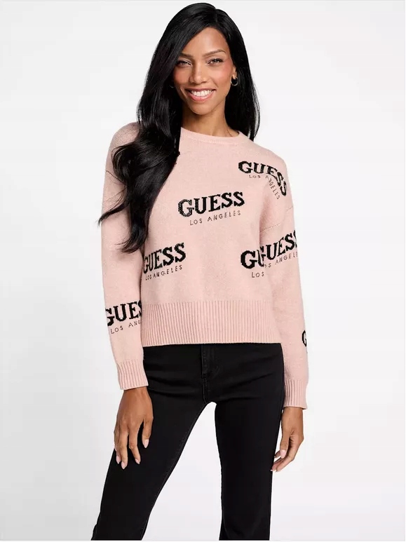 Guess dámský svetr Cateryn s kamínky růžový S