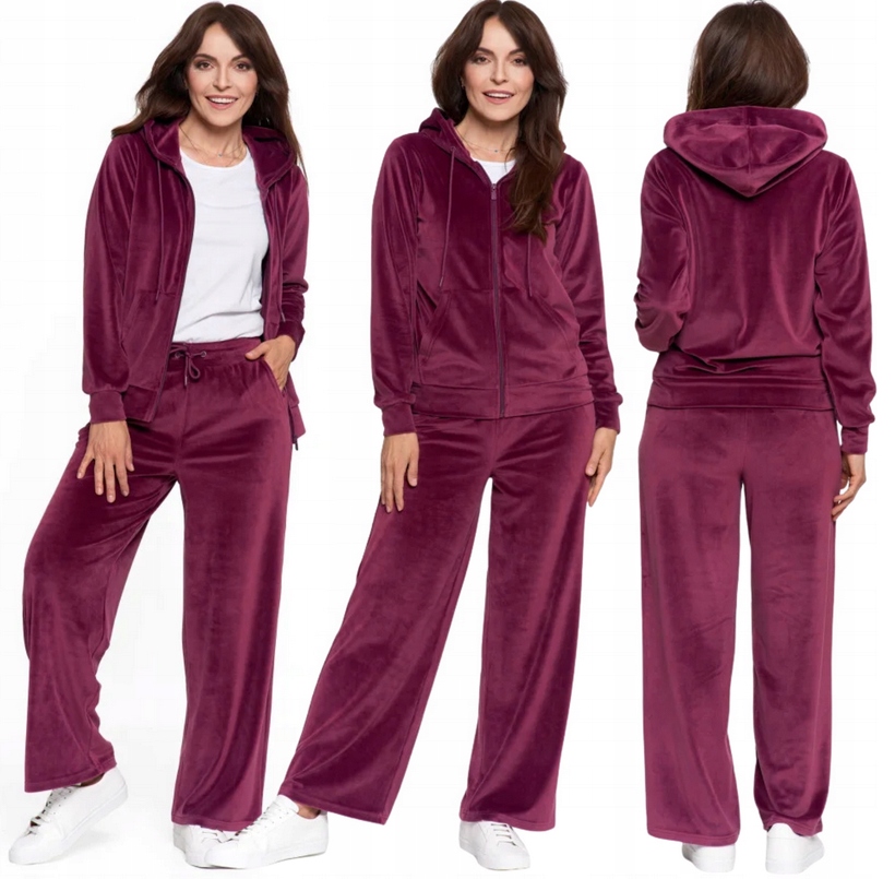 Dres damski welurowy Rozpinany komplet Welur bluza spodnie 3528 violet S