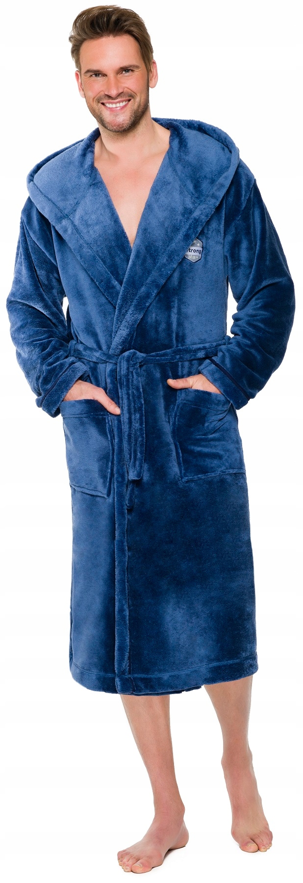 ALEX DŁUGI CIEPŁY SZLAFROK MĘSKI Z KAPTUREM L Wzór dominujący inny wzór