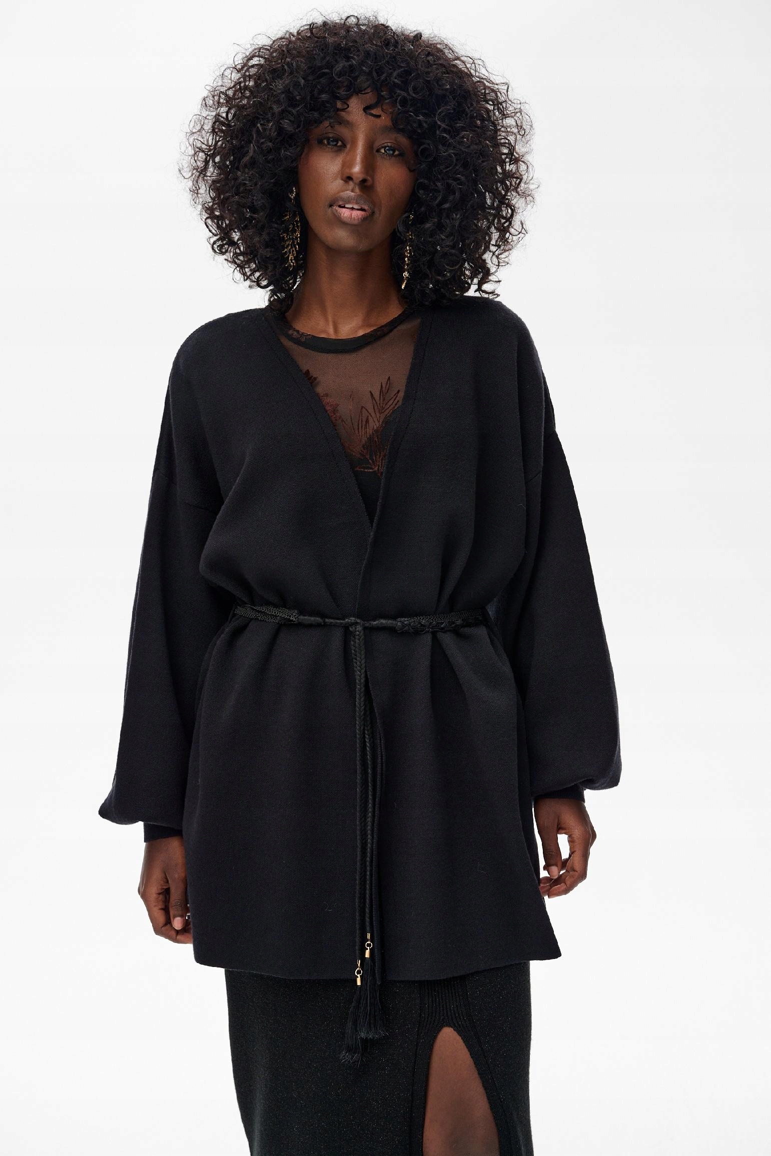 Dámský kardigan s páskem černý Mono blue shadow vel. 40/42