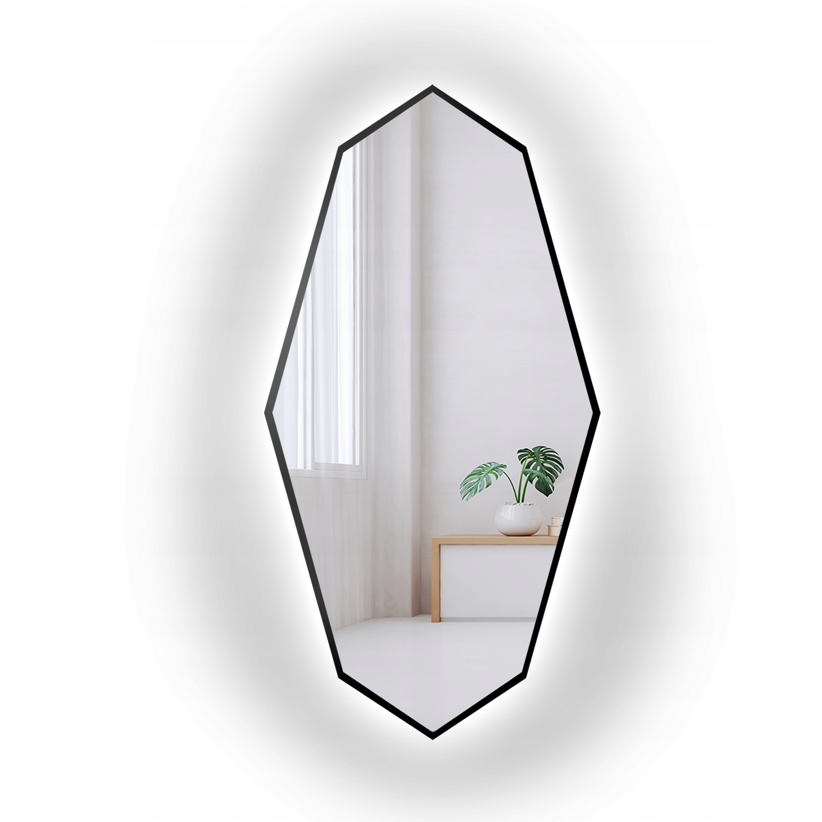 Zrcadlo Riolit v černém rámu Mdf s Led podsvícením 90x180