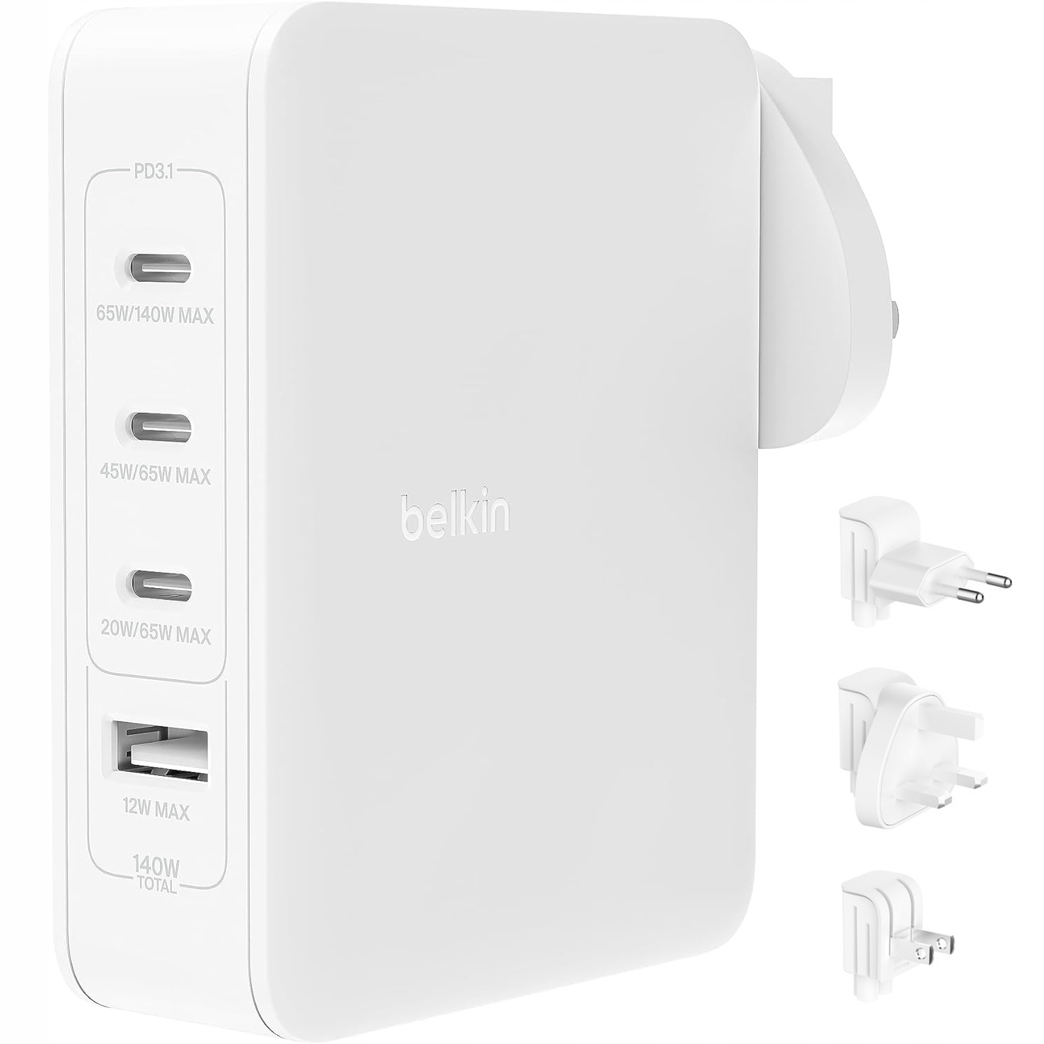 Ładowarka sieciowa Belkin 140W GaN, 3x Usb-c Pd 3.1 1x Usb-a Eu Uk Us