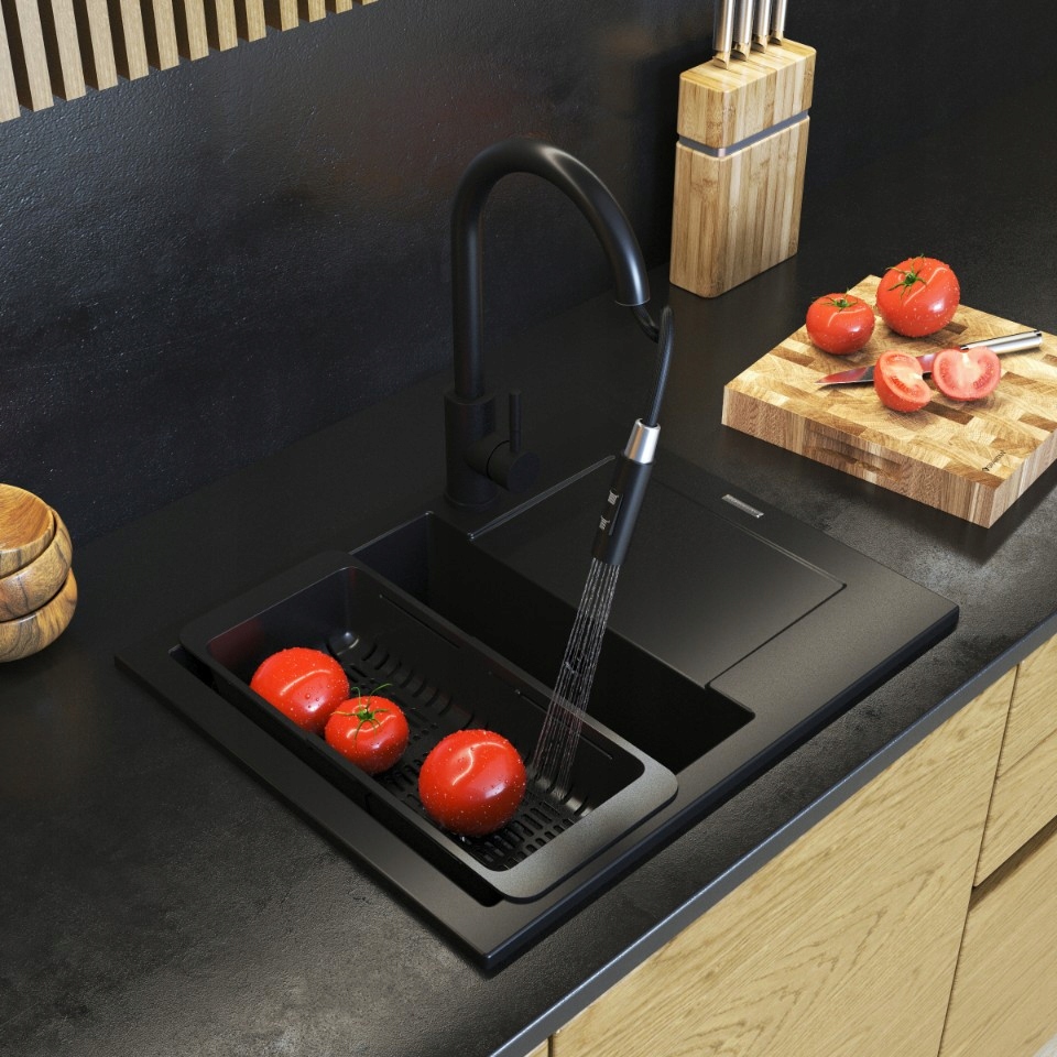 ZLEWOZMYWAK granitowy czarny jednokomorowy BELLO Zlew Syfon chrom Rodzaj wpuszczany