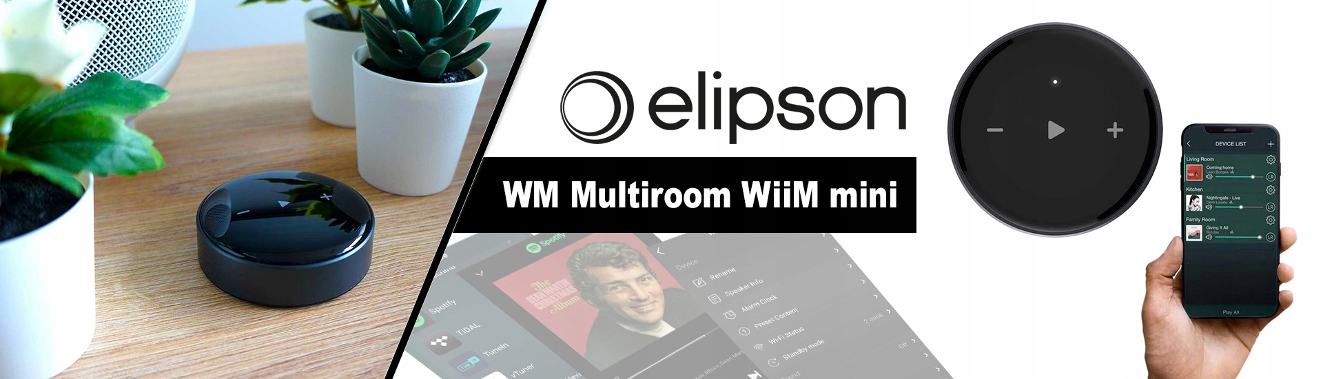 Elipson WM Multiroom Mini STRUMIENIOWY ODTWARZACZ SIECIOWY Hi-RES Szerokość produktu 6.9 cm
