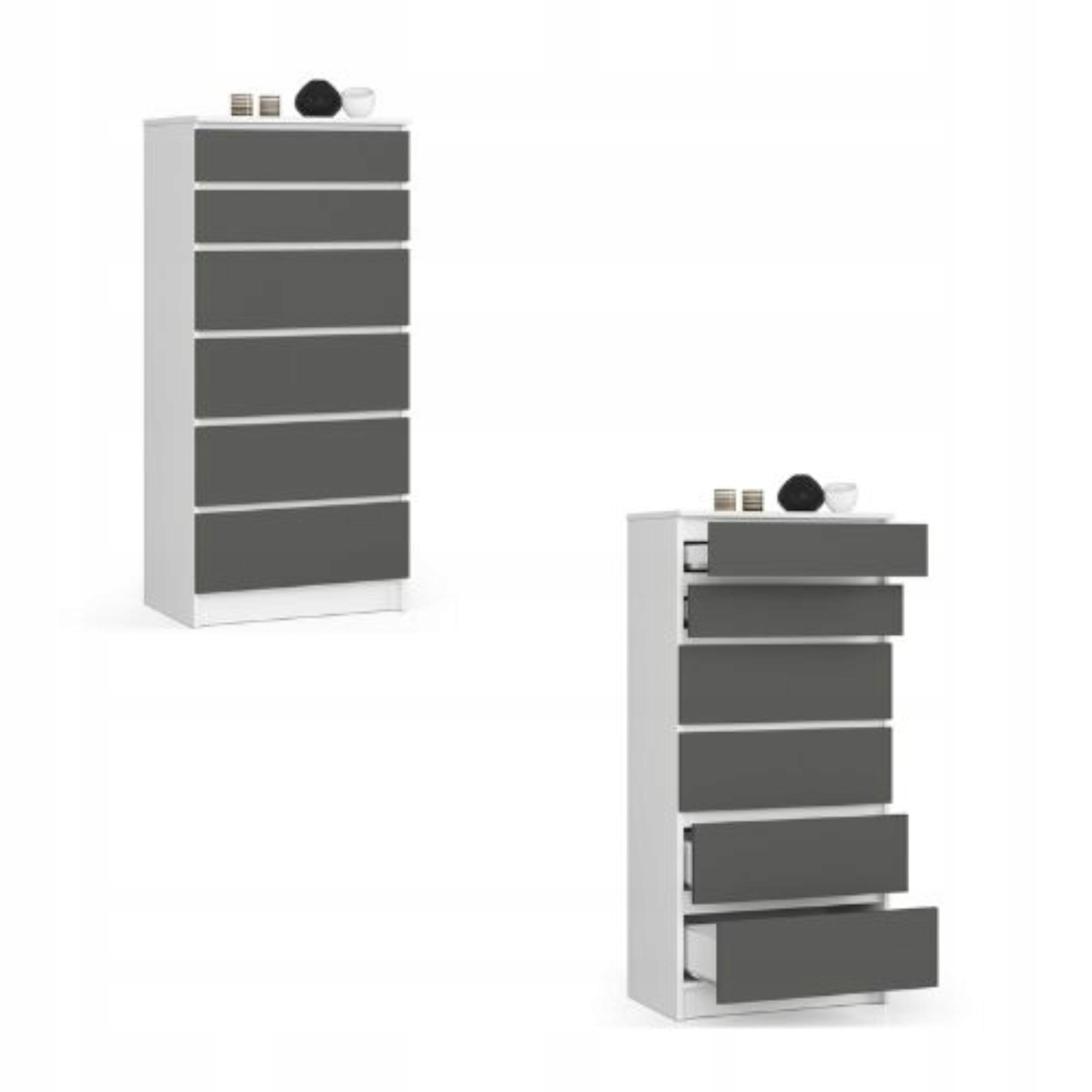 Komoda, skrinka K60 6 zásuviek, biela-grafitová Akd