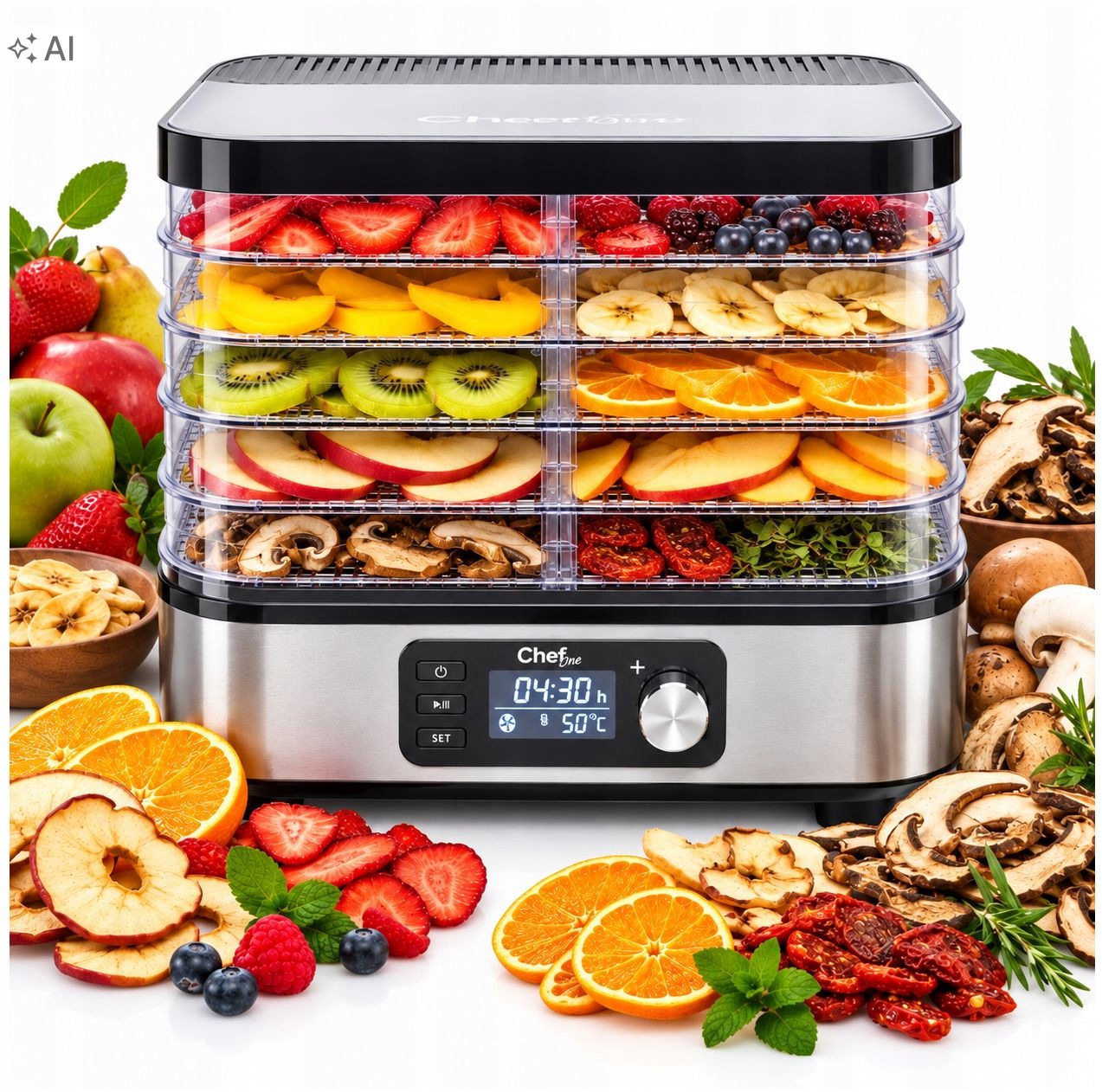 ChefOne SG-400LCD sušička na houby a ovoce zeleniny potravinářský časovač 5 polic