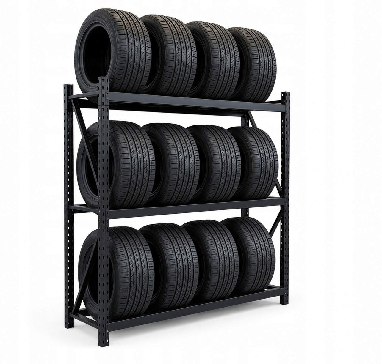 Regál na pneumatiky kovový stojan 12 pneumatík 1200 kg 200x120x50 cm pevný a pevný