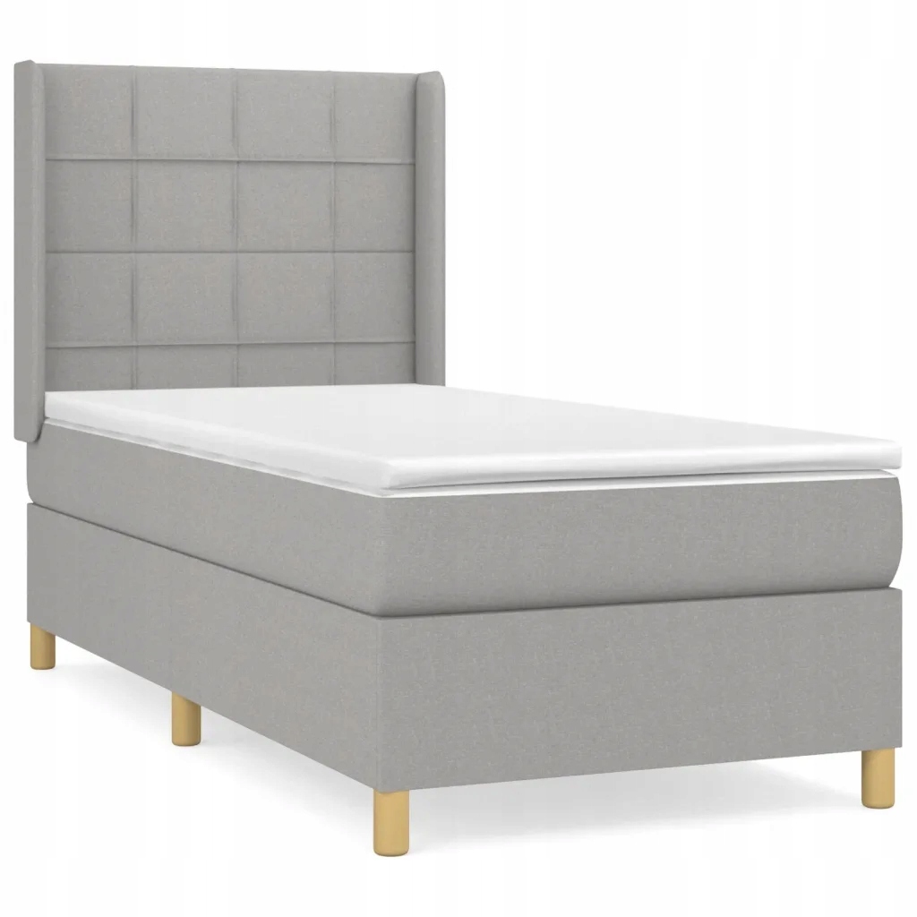Kontinentální postel světle šedá s matrací 193 x 93 x 118/128 cm