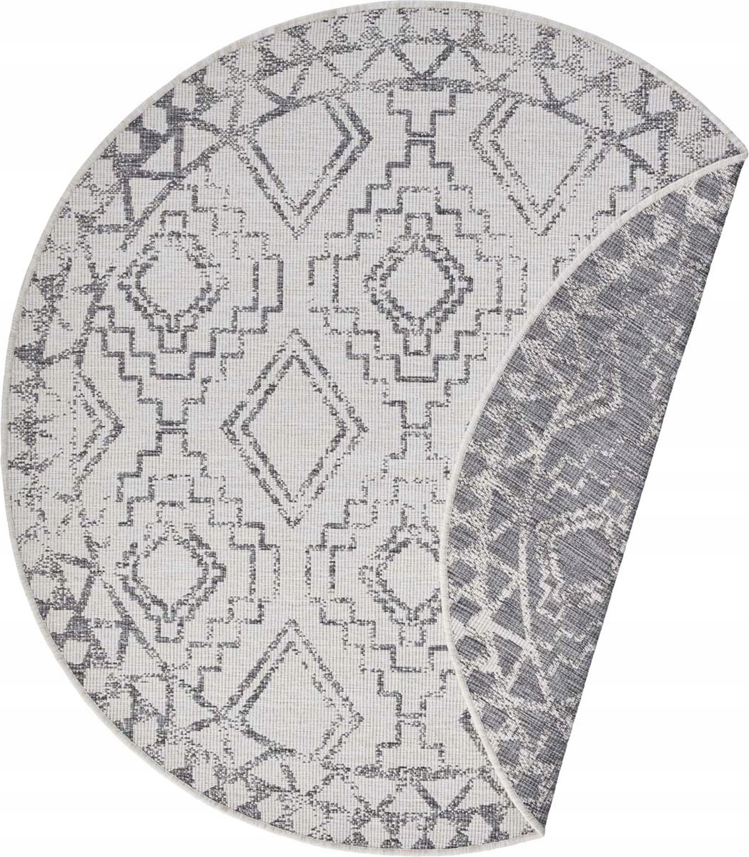 Koberec šedý okrúhly, plocho tkaný, šnúrkový, 160 cm