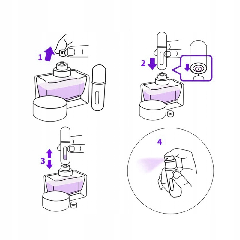 Atomizer, butelka na perfumy, Mini, wielokrotnego napełniania. Kolor czarny