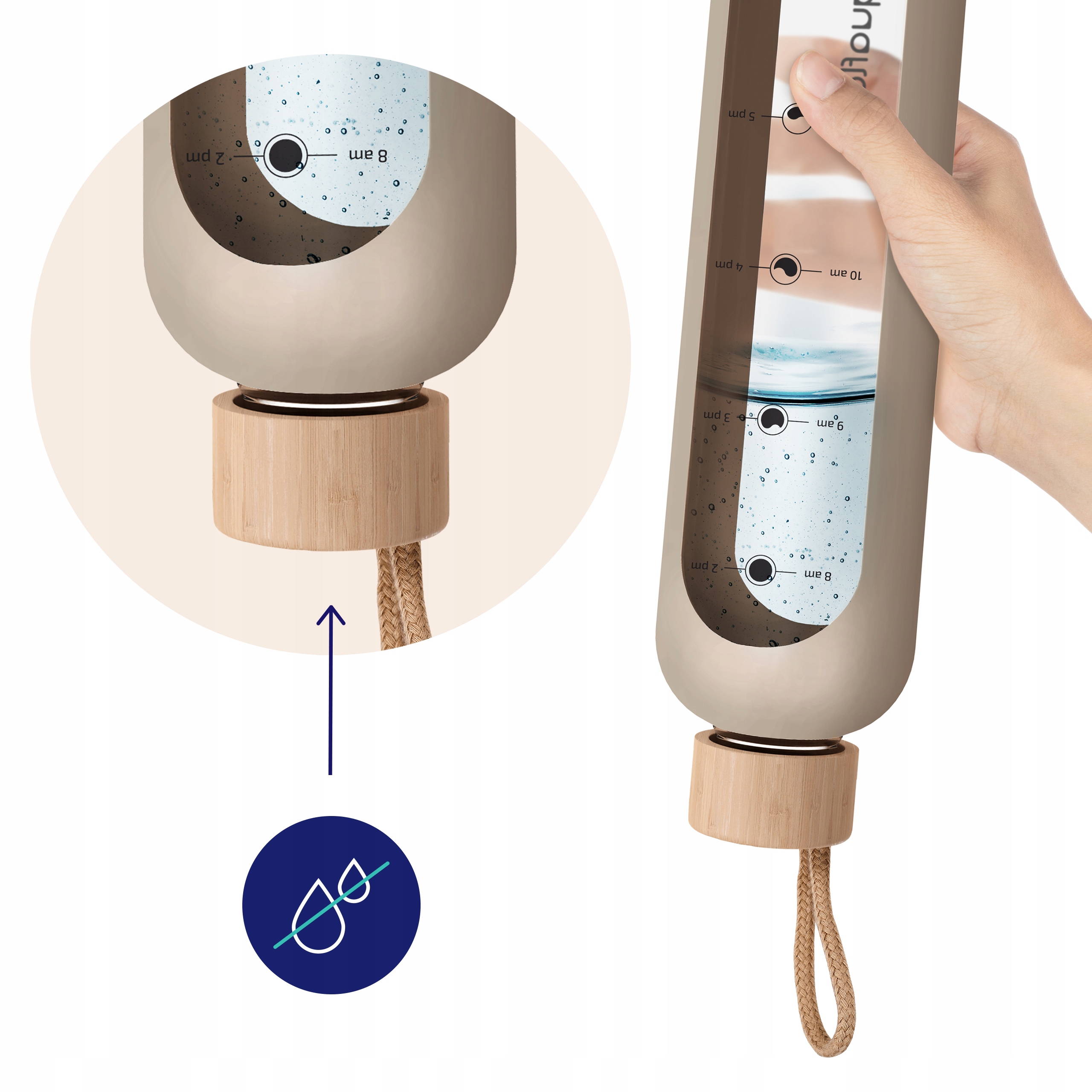 AquaFloow vizes üvegpalack mérőpohárral + szilikon kupak 1000ml Modell MotivateGlass