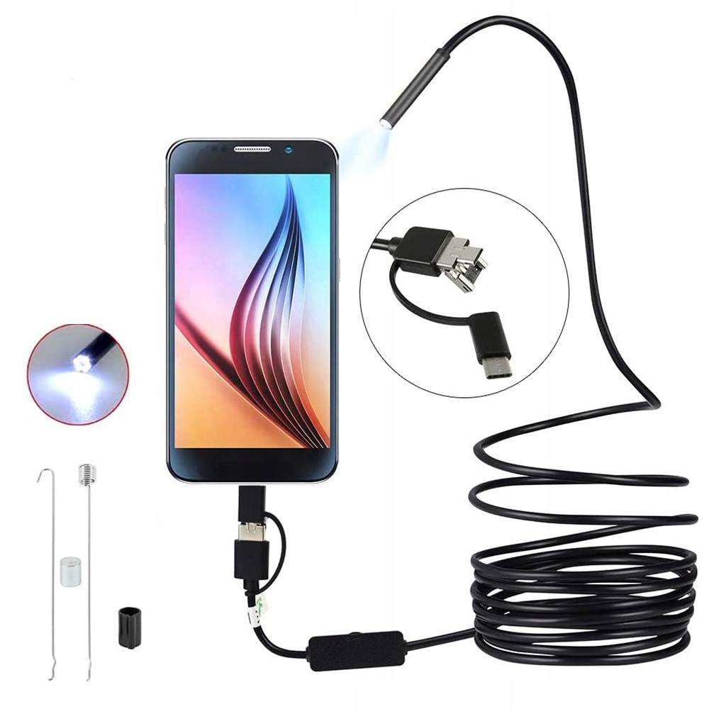 ENDOSKOP KAMERA INSPEKCYJNA LED USB C APP NA TELEFON FULL HD 1080p 8mm 5m