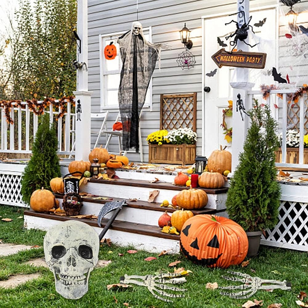 CZASZEK I RAMION NA HALLOWEEN DEKORACJA CZASZKA SZKIELET RAMIONA DO OGRODU Wysokość produktu 18.5 cm