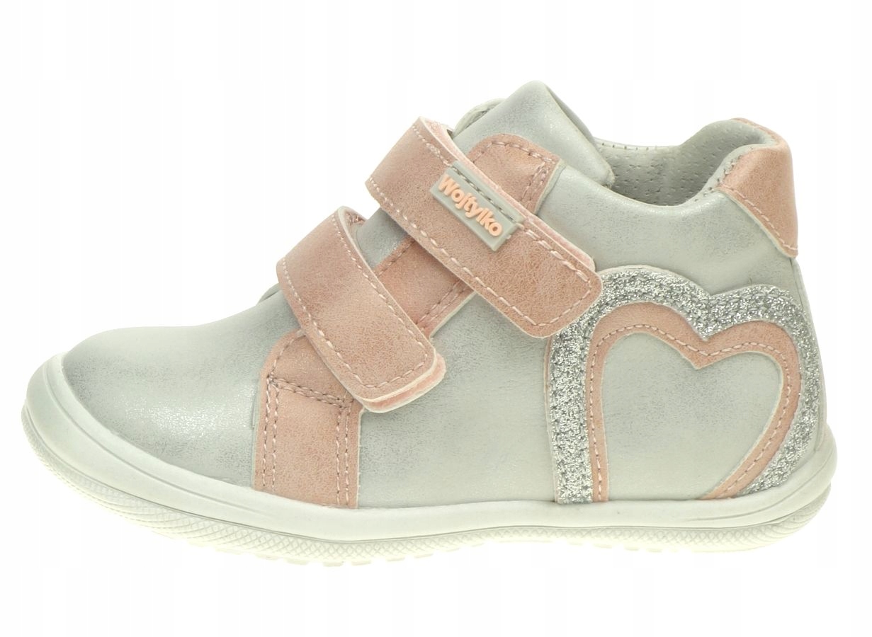 Trzewiki Dziecięce WOJTYŁKO za Kostkę Buty Dziewczęce na Rzepy wkł Skóra 25 Kolor srebrny