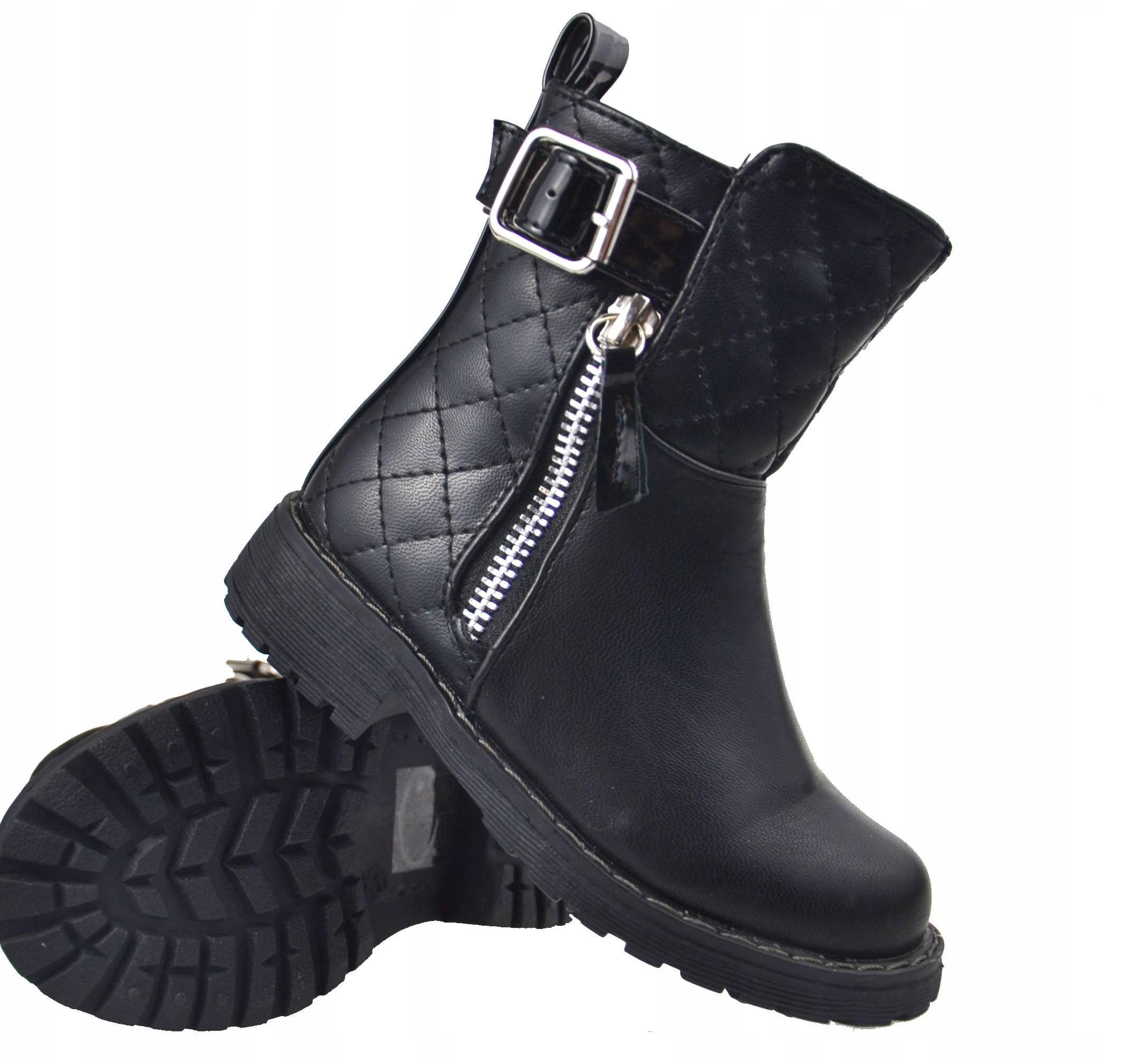 Kids Botki Pikowane Klamra Ciepłe Czarne Srebr r29 Płeć dziewczynki