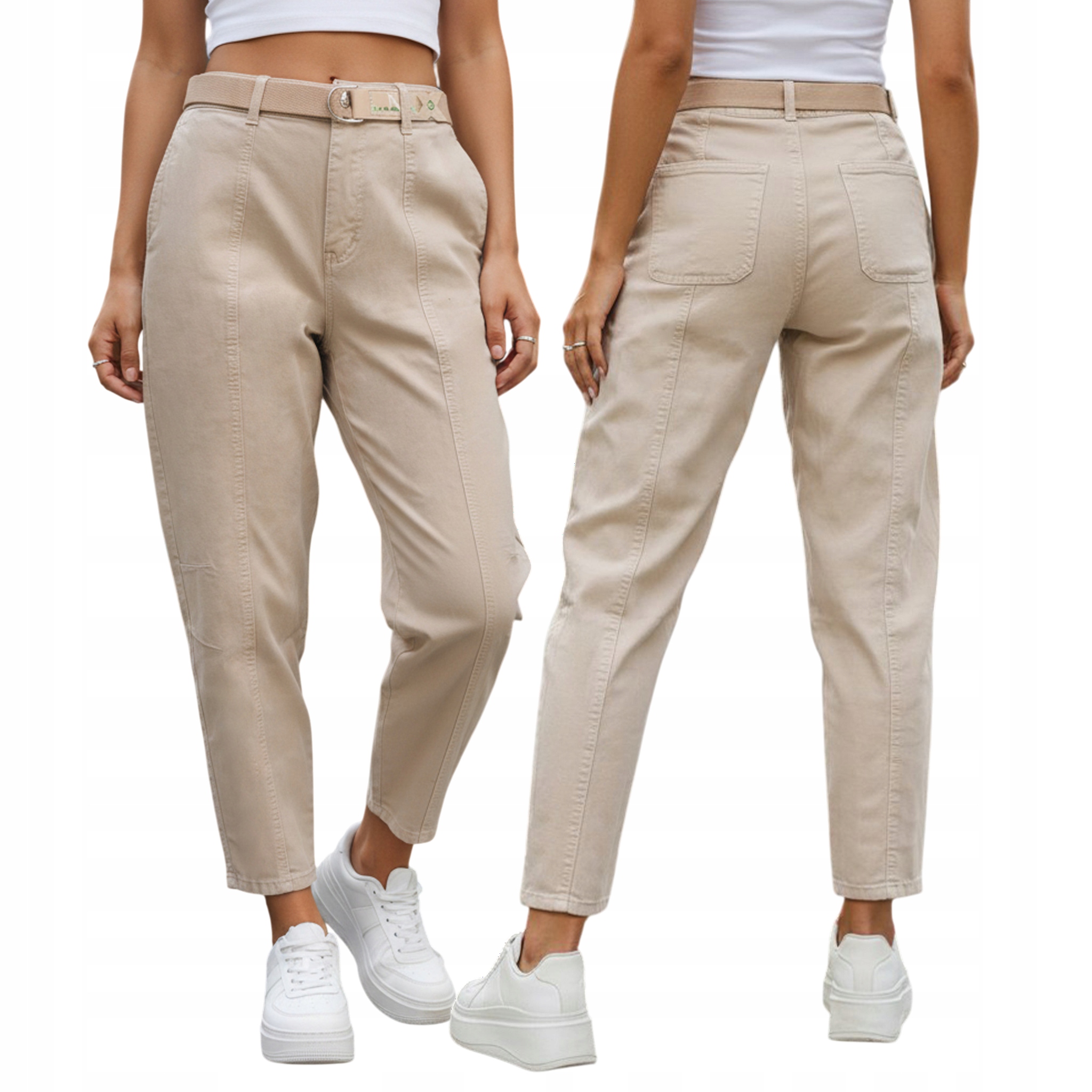 Jeansy damskie z wysokim stanem mom fit beżowe UY2917 S