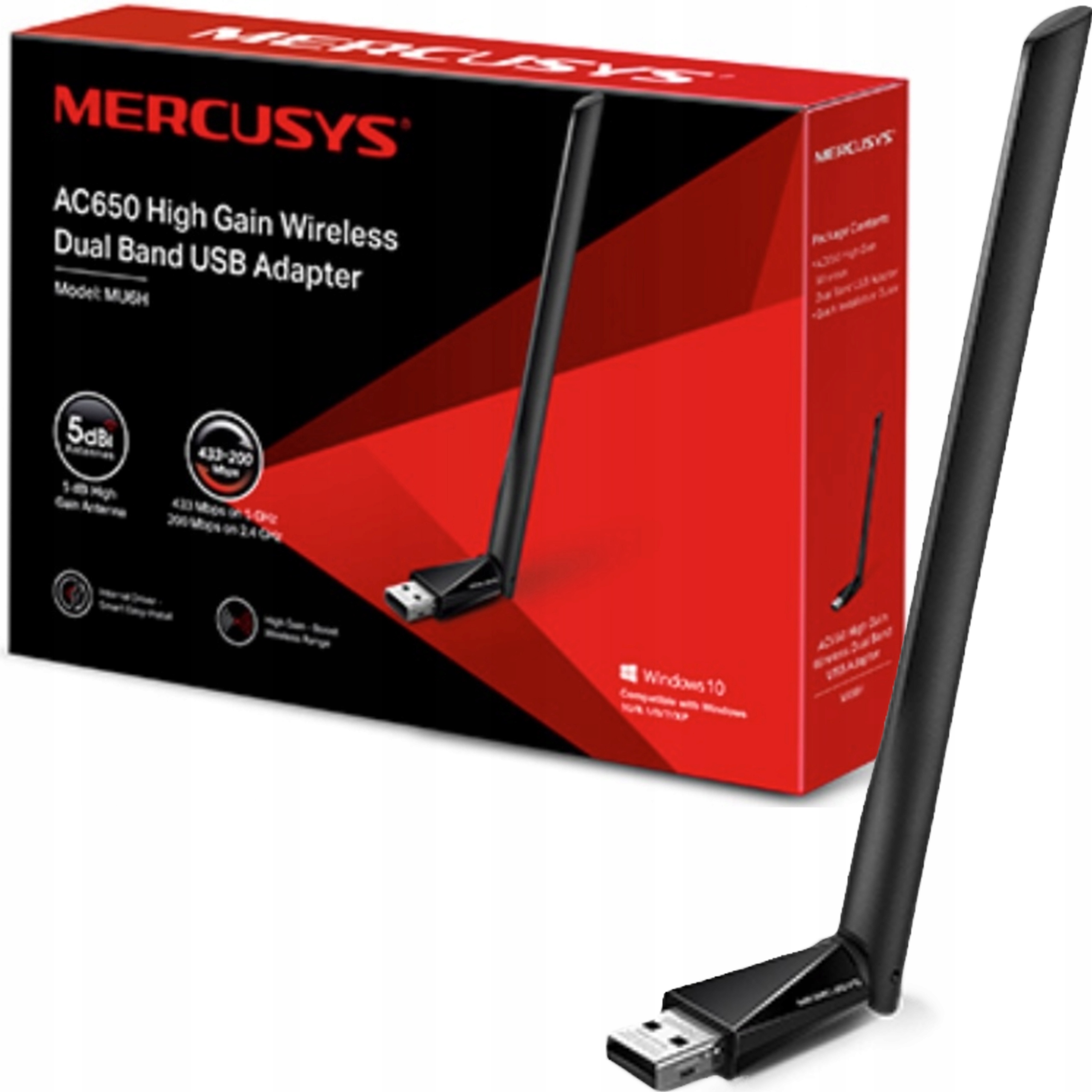 

Karta sieciowa Mercusys WiFi AC650 Antena 5dBi Usb