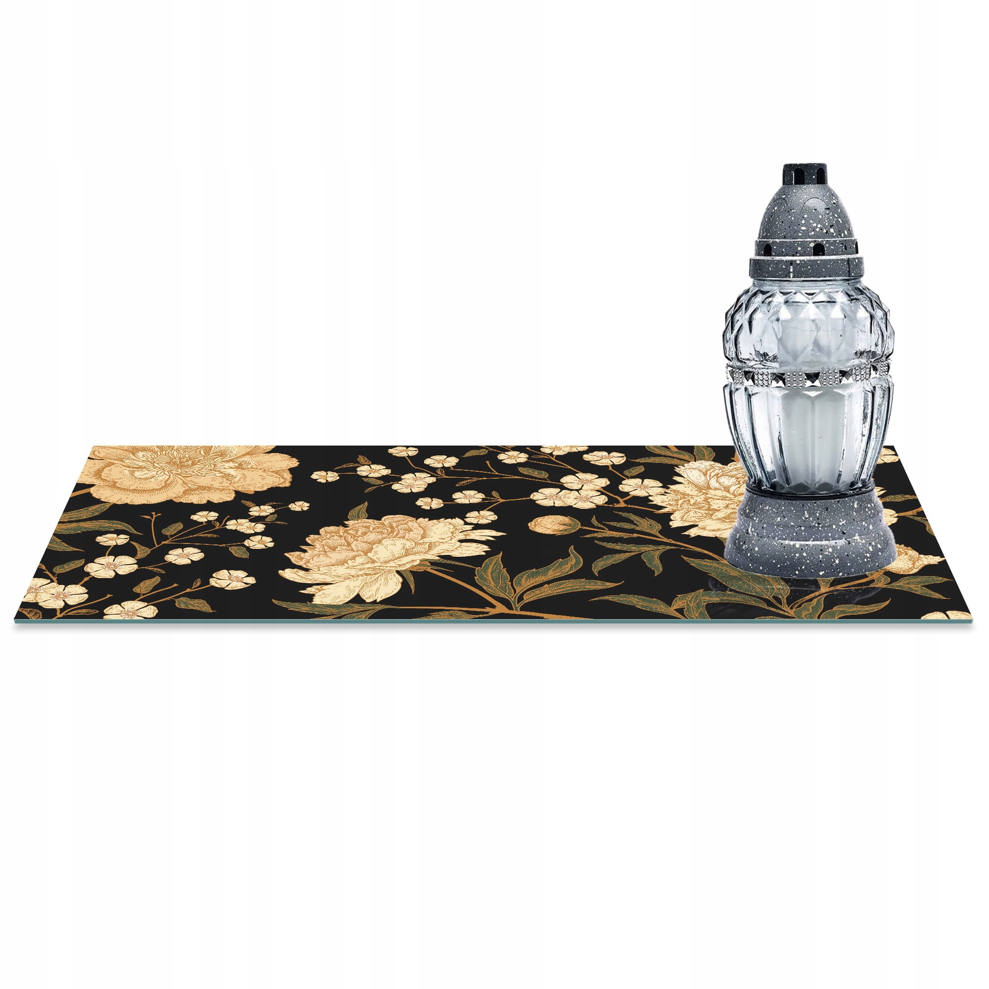 SZKLANA PODSTAWKA POD ZNICZE 60x20cm Piwonie 365c