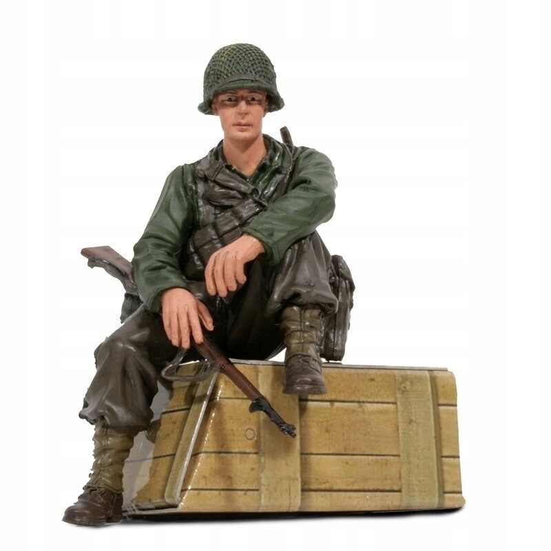 1/16 figurka sedícího vojáka U.s. 1st Infantérie z 2 sv. války, ručně malov