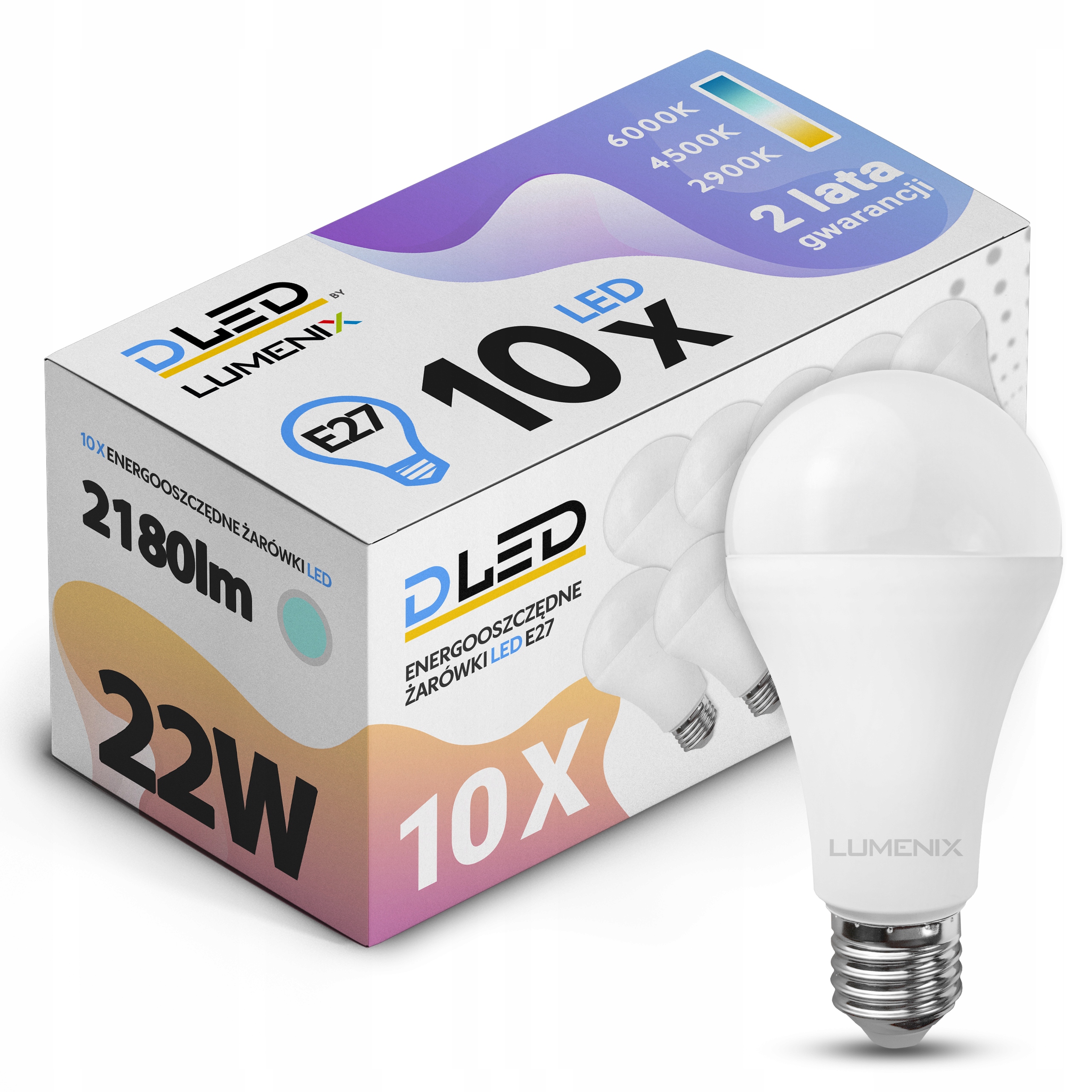 10x Żarówka Led E27 22W 2180lm Neutralna Kula Premium CCD Niemrugająca