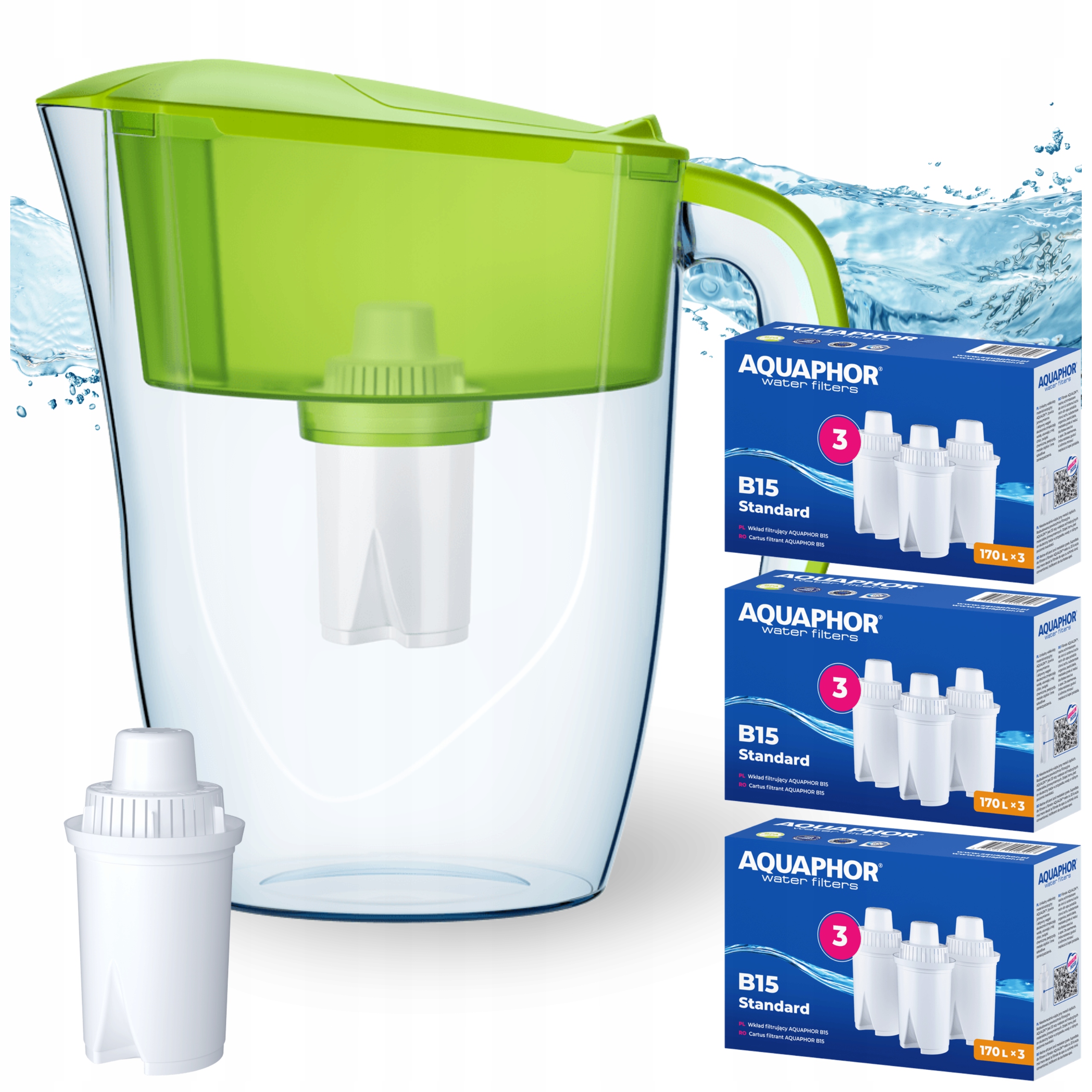 Dzbanek Filtrujący Aquaphor Real 2,9L Limonkowy 10 Wkładów Filtrujących B15