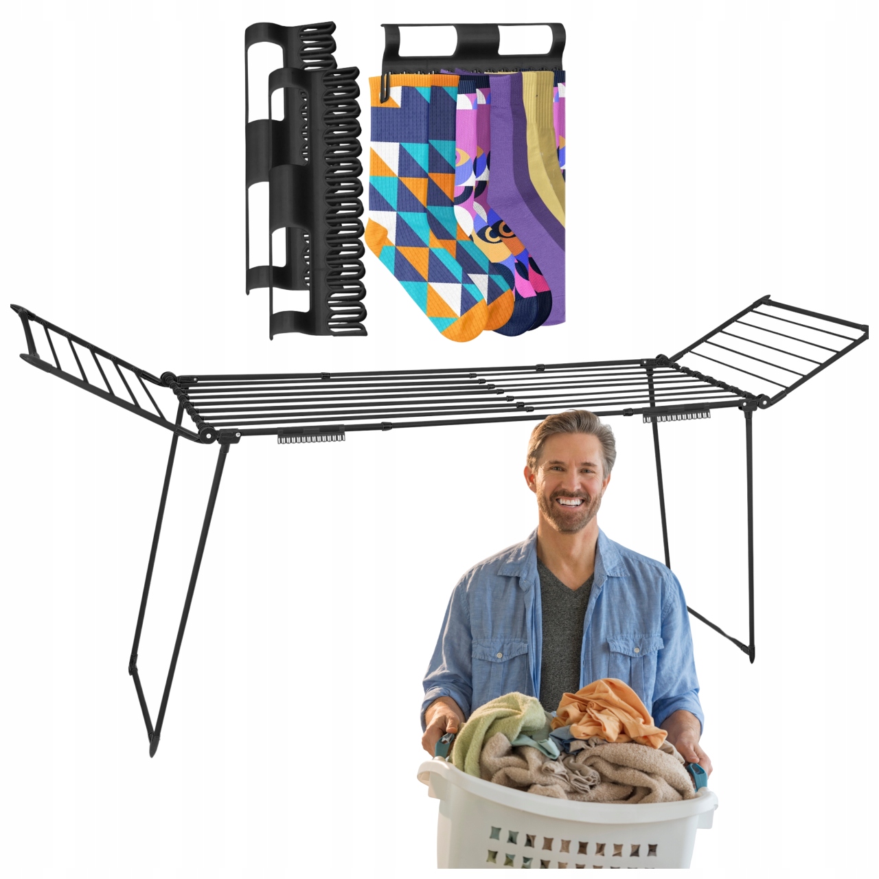 Levně Sušák Na Prádlo Teleskopická Černá Stojící Rozkládací 27 m XXXL