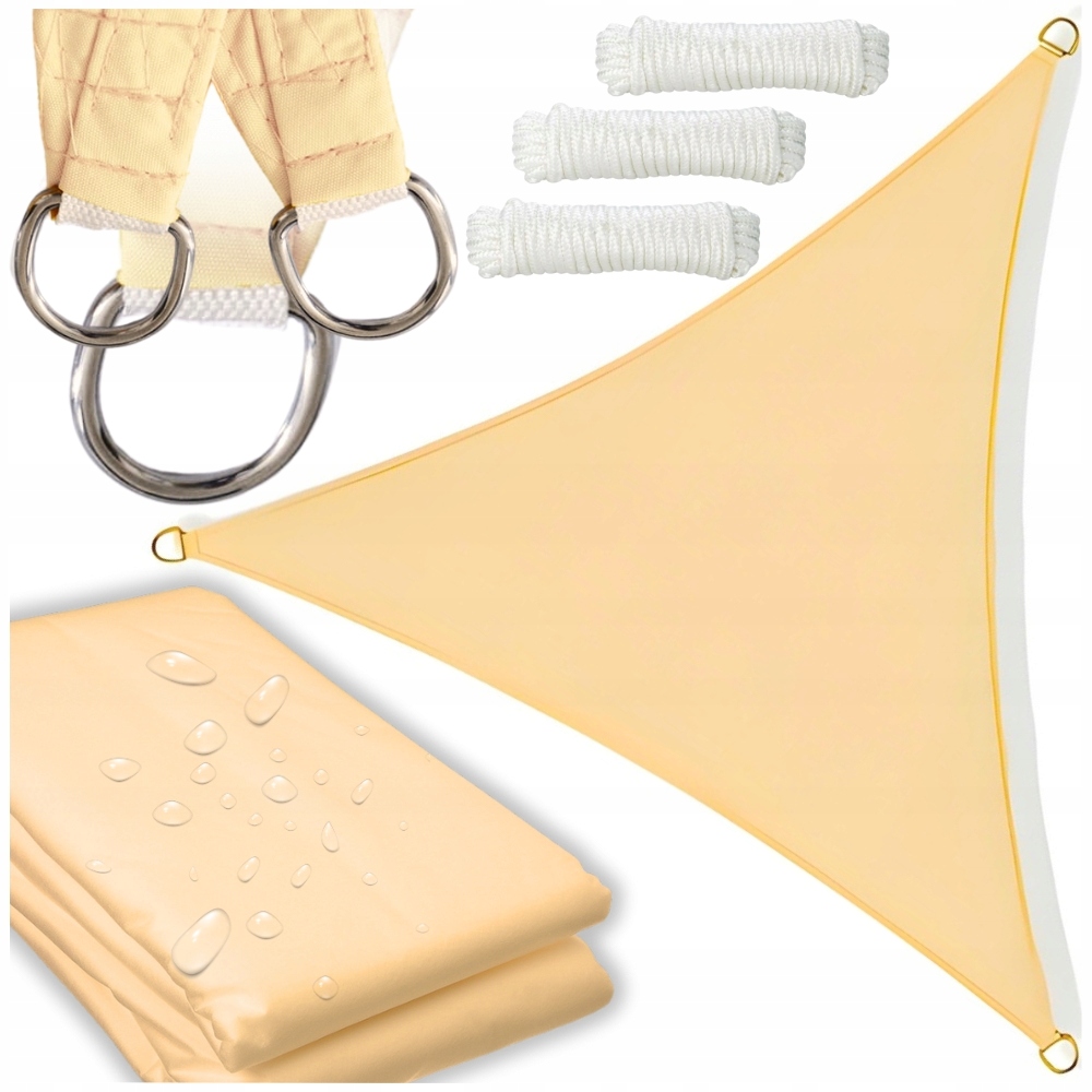 Żagiel przeciwsłoneczny ogrodowy wodoodporny 7x5x5 m beżowy kremowy trójkąt