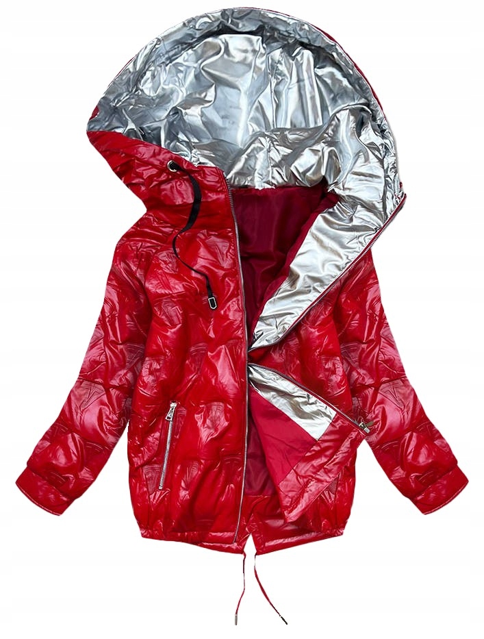 Dámská Bunda S Kapucí B9765 Červená M (38)