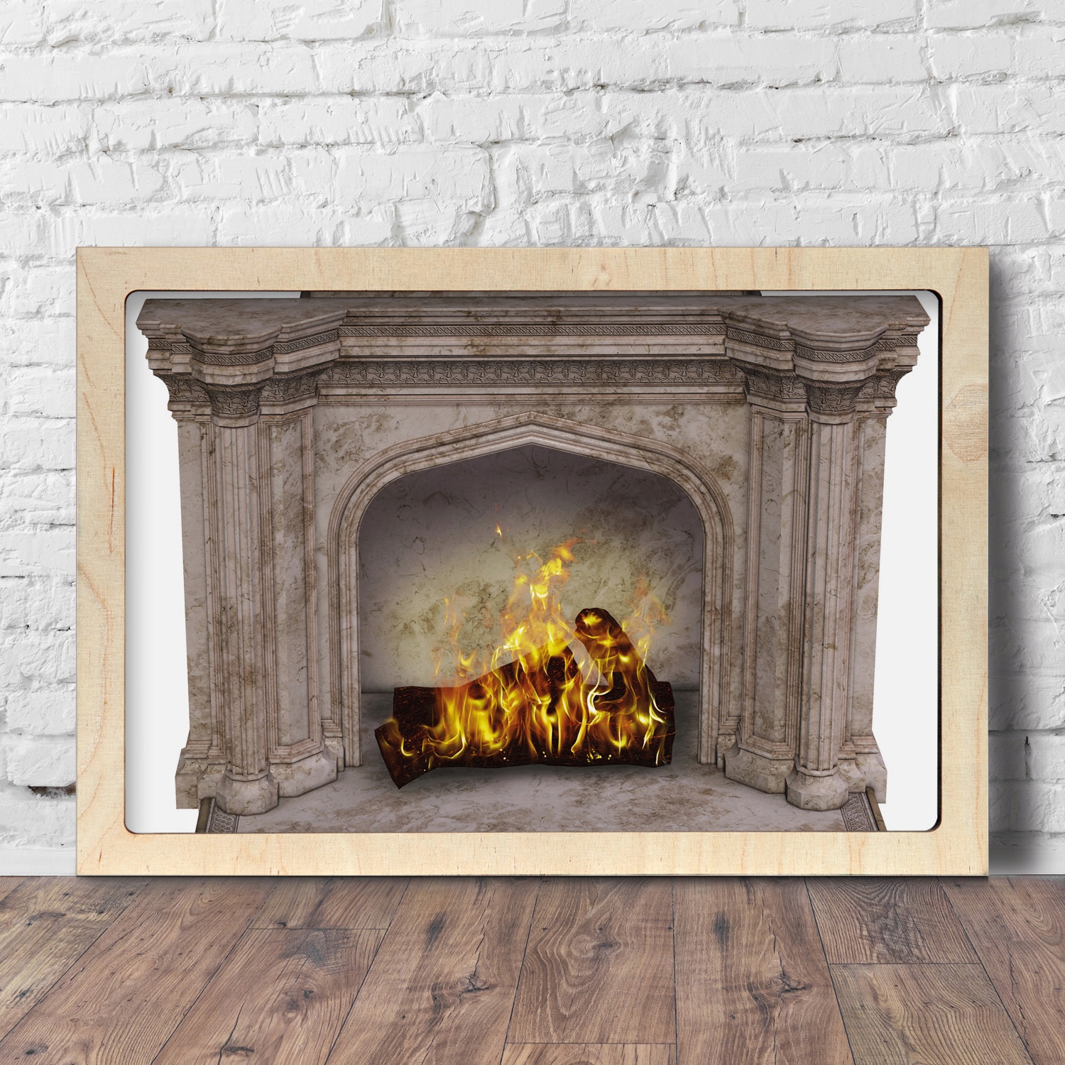 Nástěnný dřevěný obraz Krb plamen žár 60x40