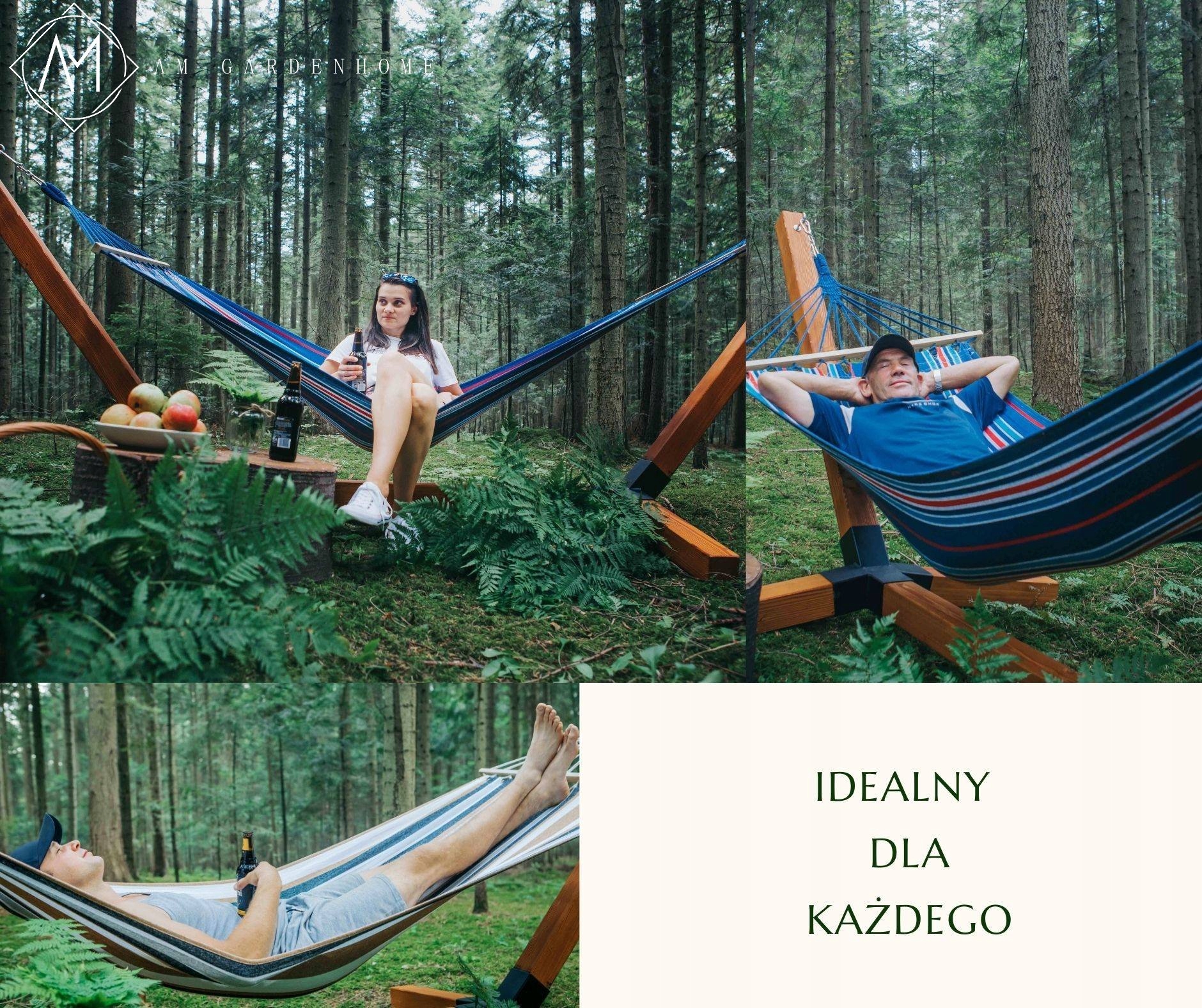 STELAŻ + HAMAK Z DRĄŻKIEM KOMPLETNY ZESTAW LEŻAK PREMIUM MASYWNY XL 10x10cm Model Stelaż z hamakiem z drążkiem rozporowym