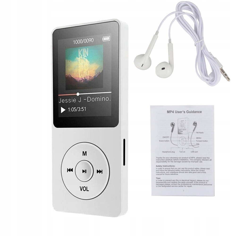 MP3 Z WYŚWIETLACZEM LCD 1,8 CALA ODTWARZACZ MUZYKIDO PIOSENEK + SŁUCHAWKI Kolor biały