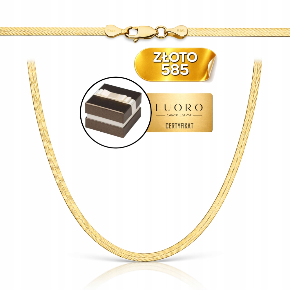 Řetízek Zlatý 585 14K Páska 3,5 MM 45 CM Žluté Zlato Elegantní