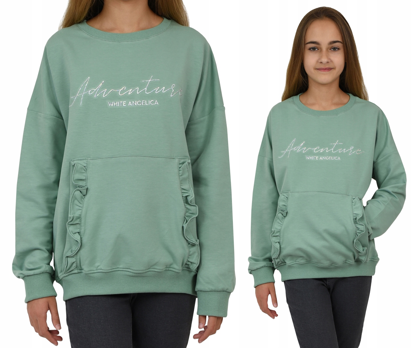 

Bluza falbanka Kieszeń napis Miętowa 146/152