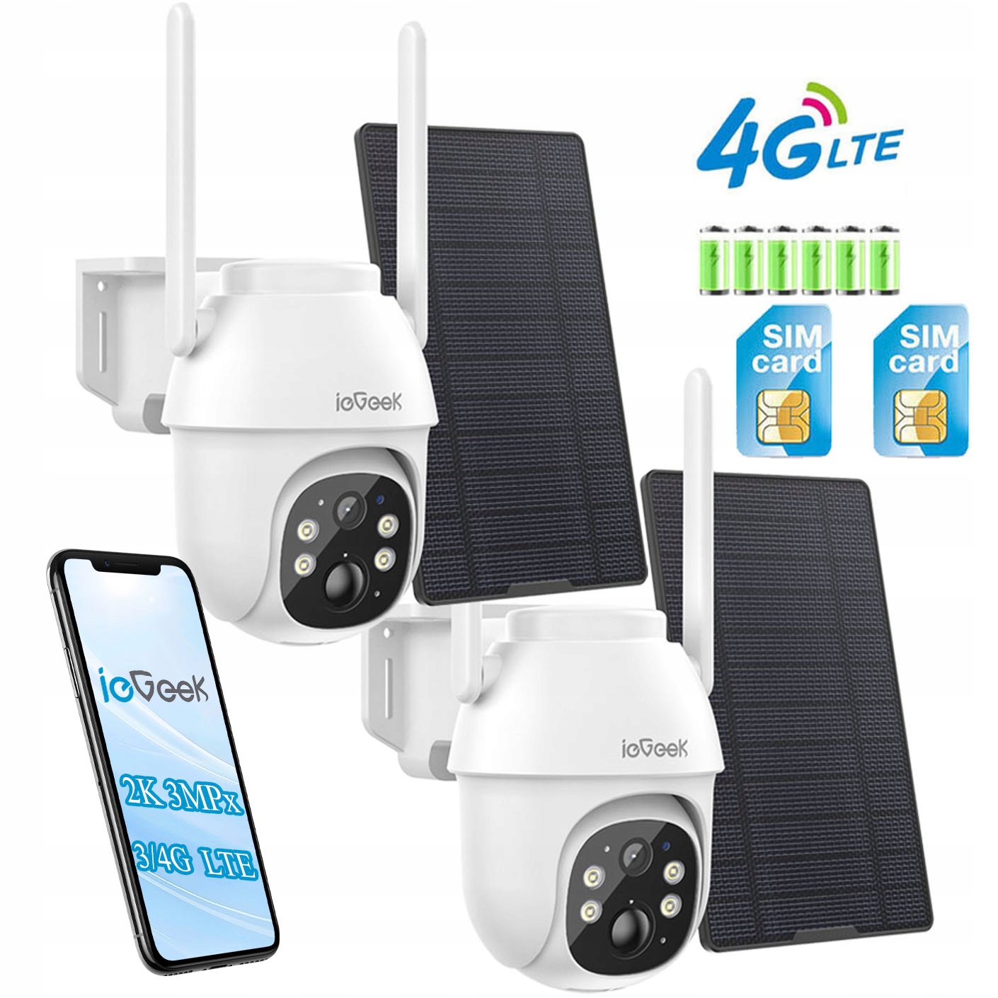 Venkovní Otočná Ip Kamera Na Sim Kartu 4G Lte Gsm 2K 3MPx 2ks