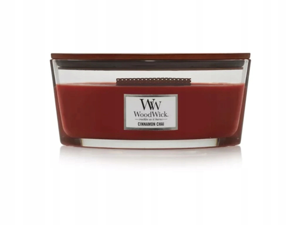 WoodWick vonná svíčka s dřevěným knotem Elipsa Cinnamon Chai 453,6 g