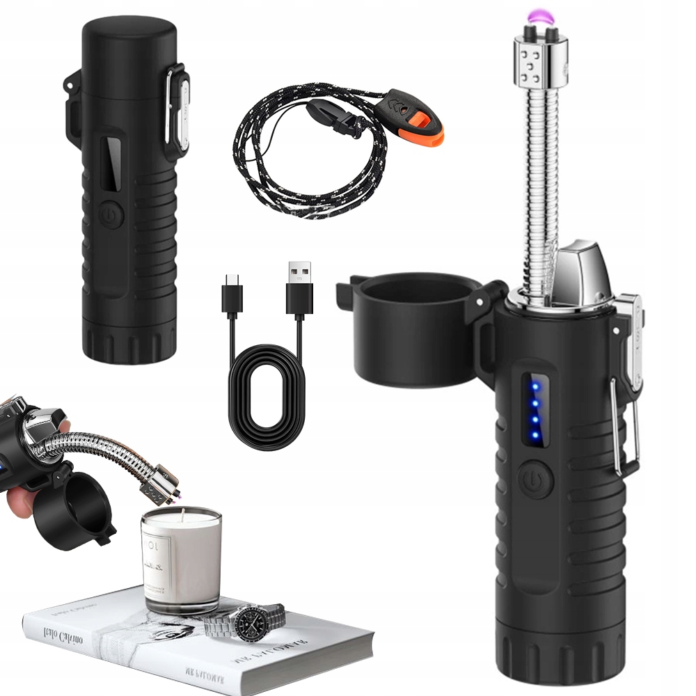 Zapalniczka Plazmowa Z Latarką 3 Tryby Led IP56 Ładowanie Usb-c