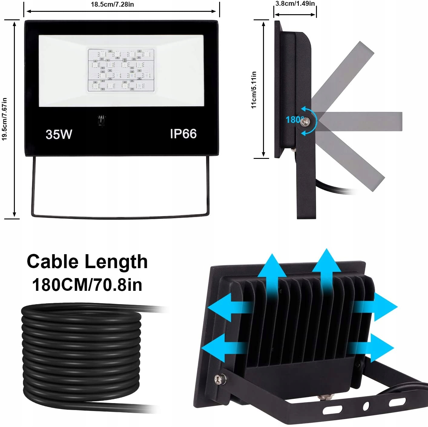 HALOGEN REFLEKTOR LED RGB 2PAK 35W IP66 + PILOTY Jasność 2000 lm