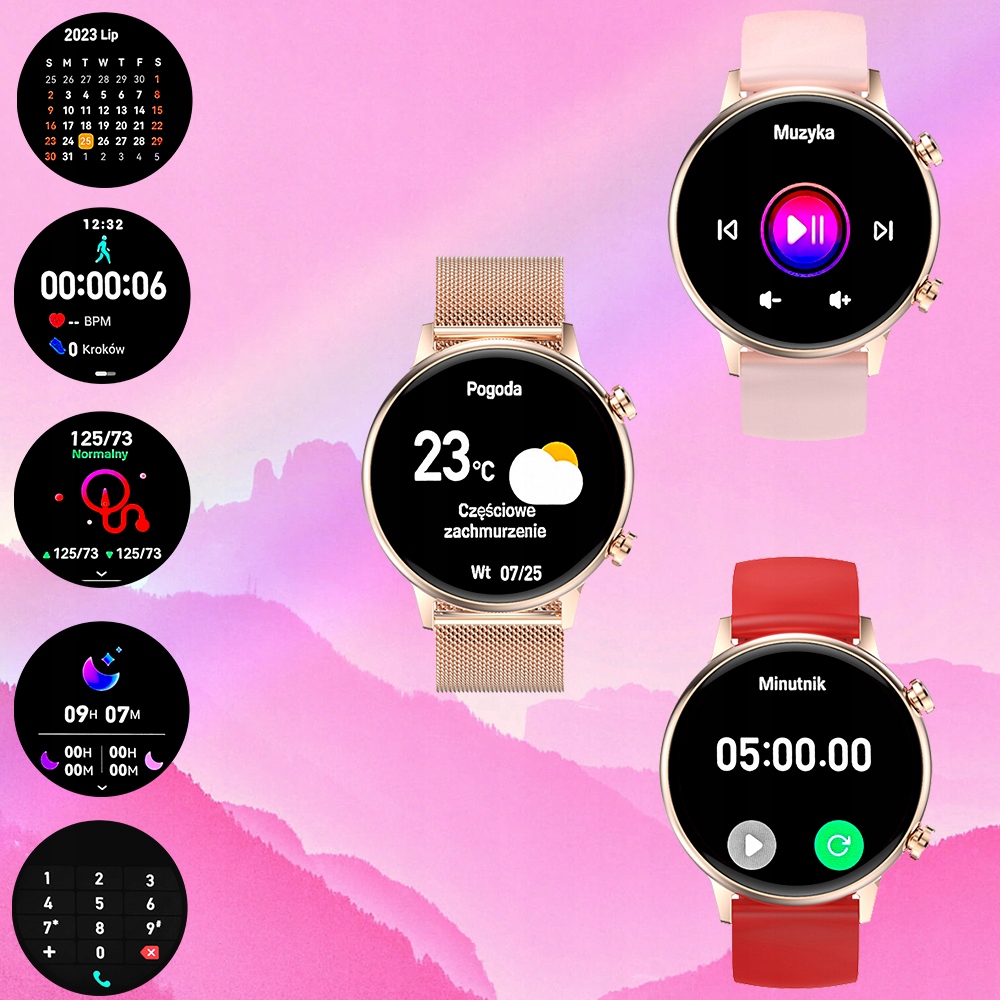 SMARTWATCH DAMSKI ENTER ROZMOWY PULS PL MENU MESH Kolor koperty miedziany