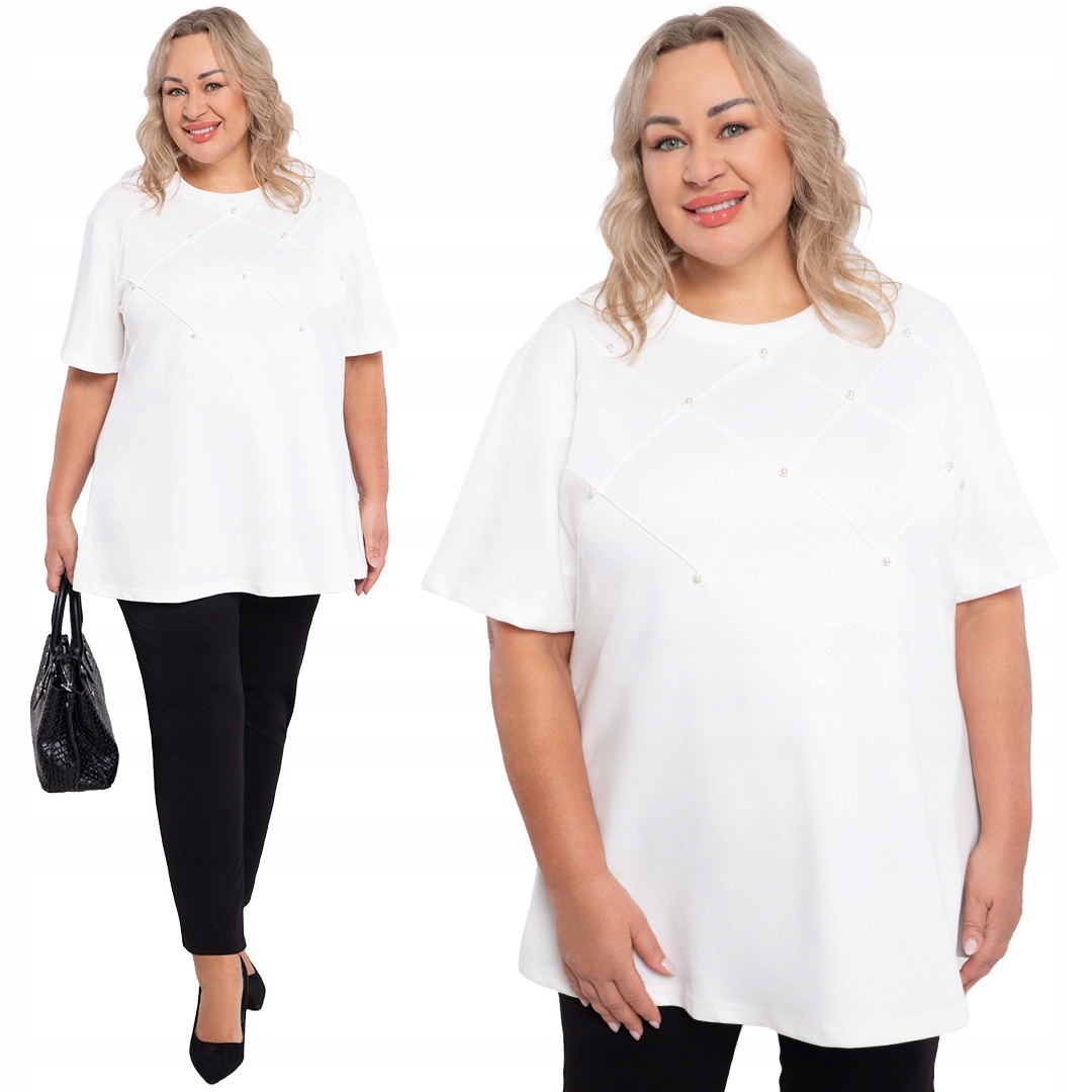 Bílá tunika s perlami plus size velikost 54/56