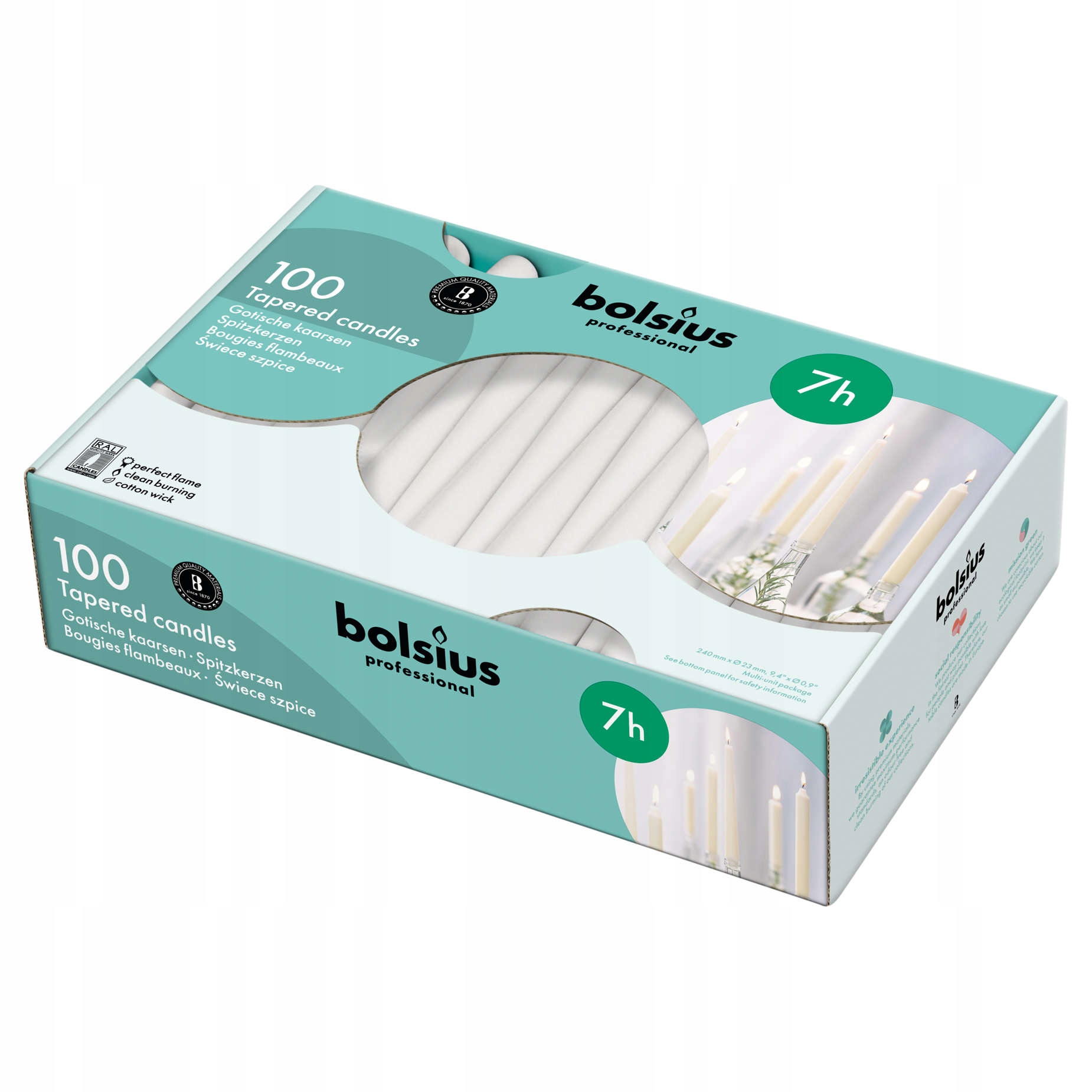 Stolní svíčky Bolsius Špice 240/23 100 kusů bílé