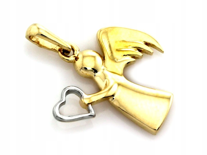 Zlatý 585 přívěsek anděl se srdcem, dvě barvy zlata 1.14 g dárek Svaté Přijímání