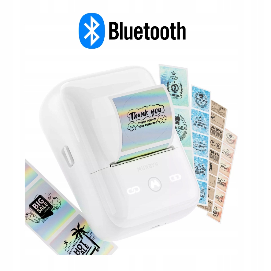 Przenośna drukarka etykiet Munbyn FM226 Bluetooth naklejki logo kody