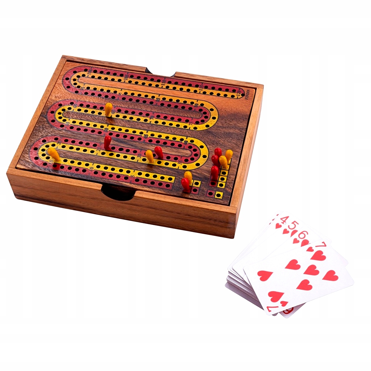 Cribbage Gra Karciana z planszą i kołkami ||drewno akacjowe 52 karty