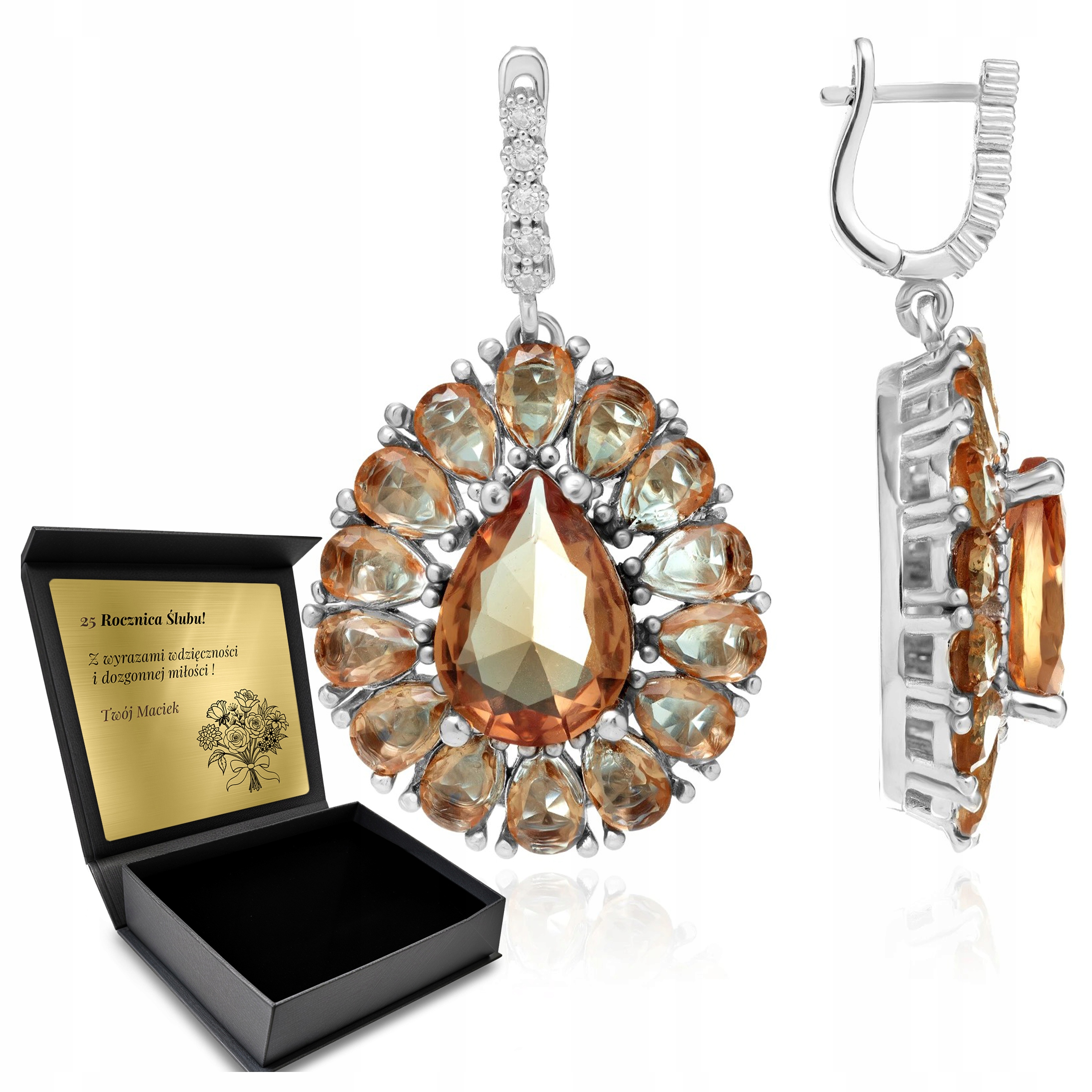 Stříbrné Náušnice 925 Kámen Zultanit Dárek pro ženu Gravírování Bonus