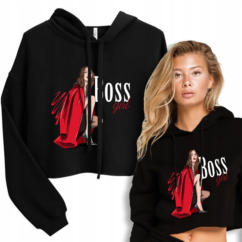 Módní Mikina Krátká Kapuce Black Boss Girl Vzory L