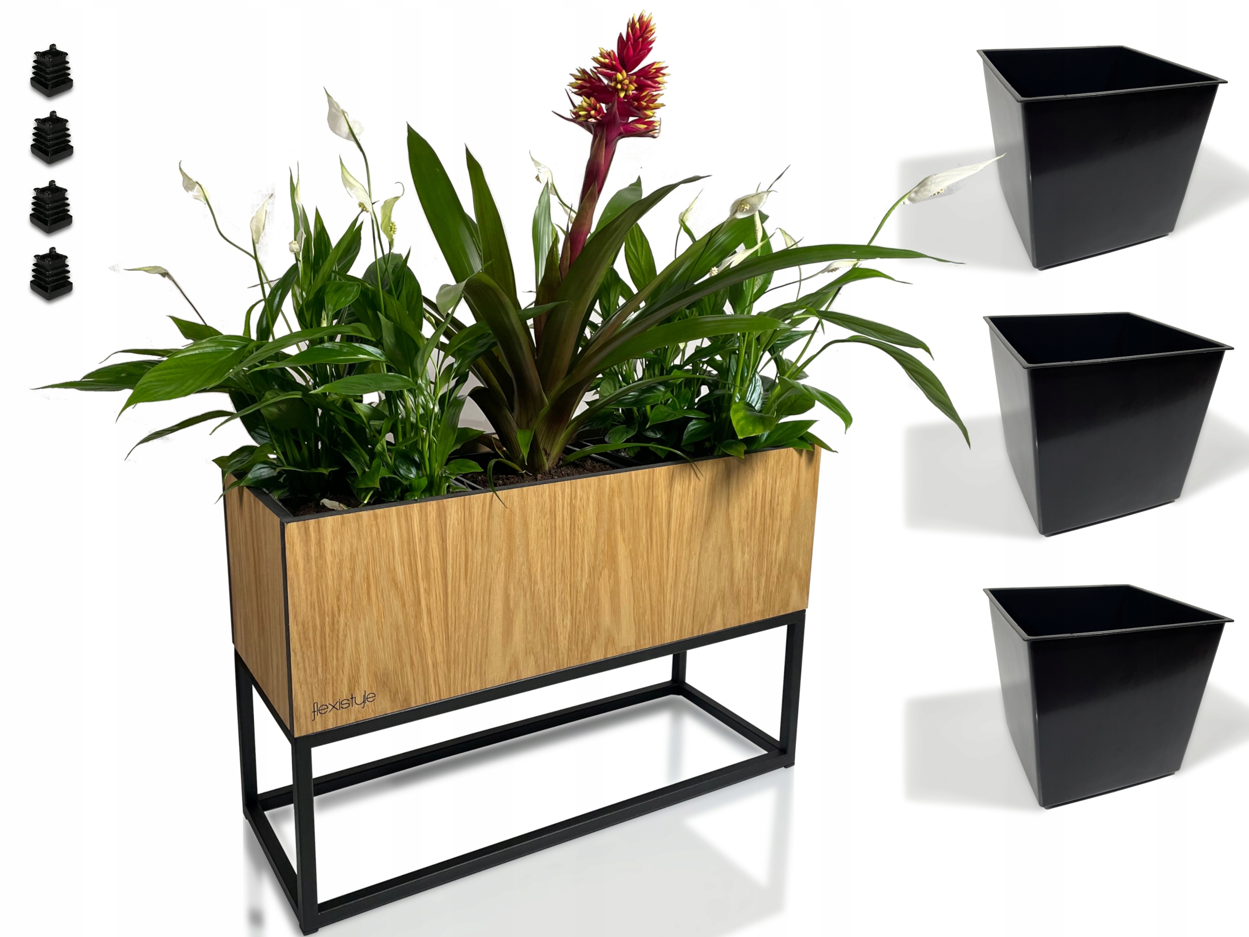 Držák Na Květináč loftový stojící stojan na květiny květináč lamely kovový dřevěný