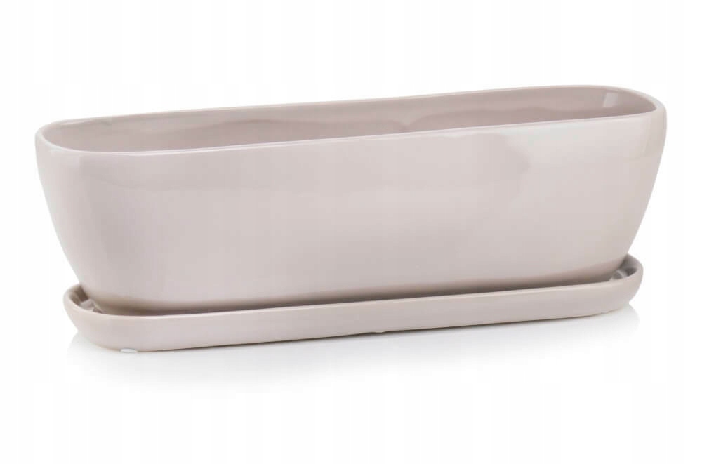 CERAMICZNA DONICZKA RYNNA Z PODSTAWKĄ 28x9x9cm SZARA