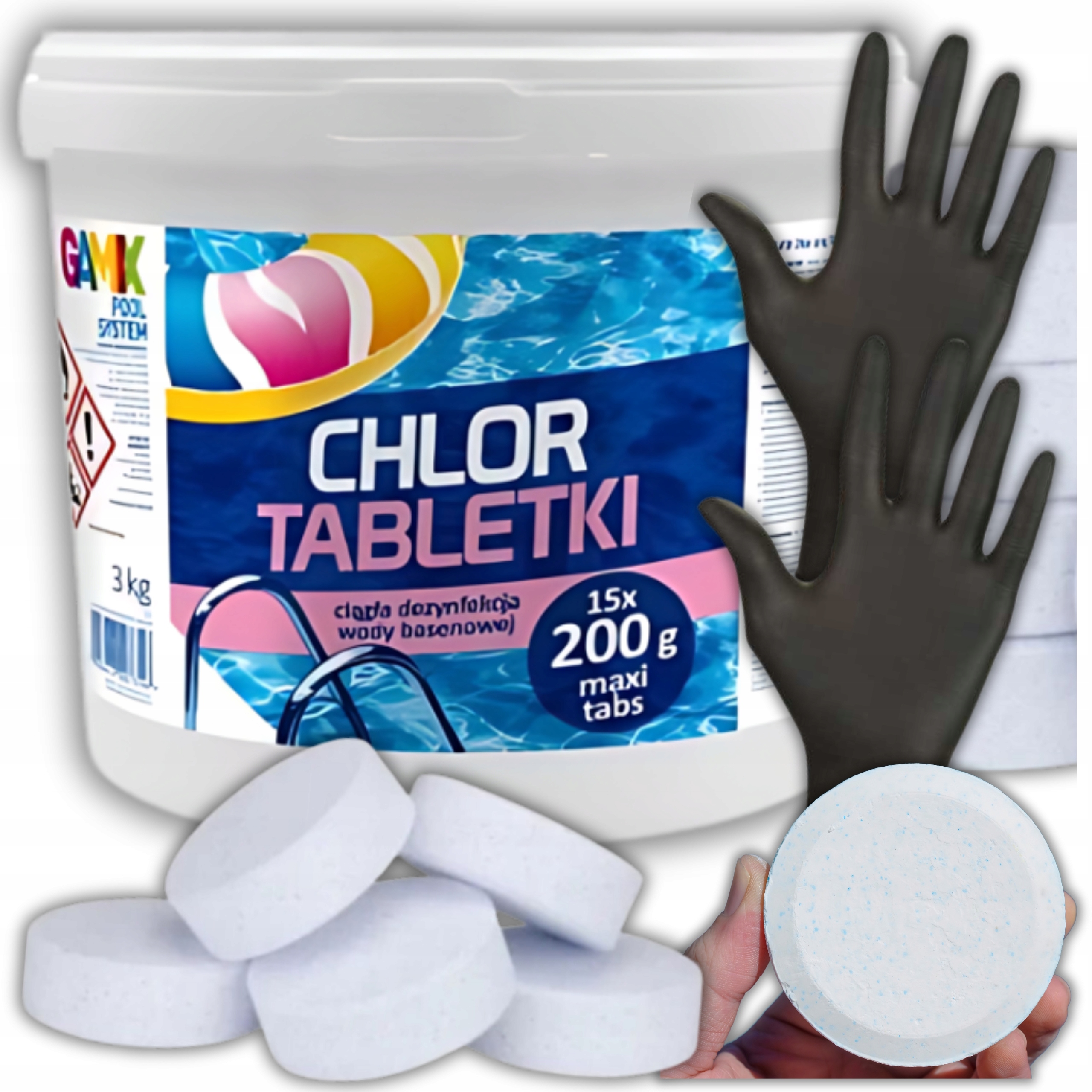 Chlor Tabletki 3KG Chlorowe Duże 15SZT 200G Chemia Basenowa Gamix