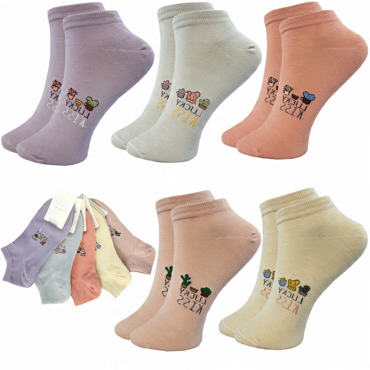 

5PAR Stopki Damskie Kolorowe Bawełna Premium Socks
